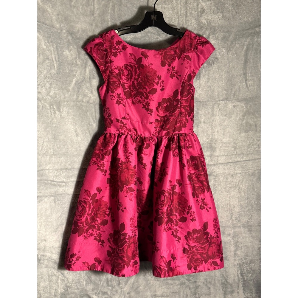 Baker by Ted Baker Girls Pink Floral Rose Satin Bow Back Party Dress Size 8